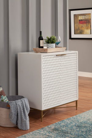 White Pearl Bar Cabinet – Contemporary Mahogany Design with Gold Accents & Ample Storage for Entertaining