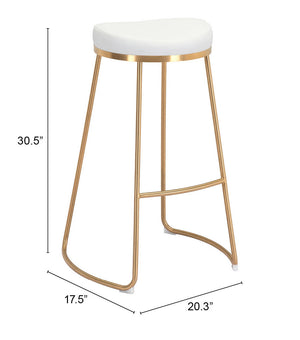Zuo Modern Bree 100% Polyurethane, Plywood, Stainless Steel Modern Commercial Grade Barstool Set - Set of 2 White, Gold 100% Polyurethane, Plywood, Stainless Steel