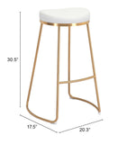 Zuo Modern Bree 100% Polyurethane, Plywood, Stainless Steel Modern Commercial Grade Barstool Set - Set of 2 White, Gold 100% Polyurethane, Plywood, Stainless Steel