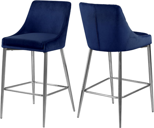Karina Velvet / Engineered Wood / Metal / Foam Contemporary Navy Velvet Stool - 17" W x 21.5" D x 38" H