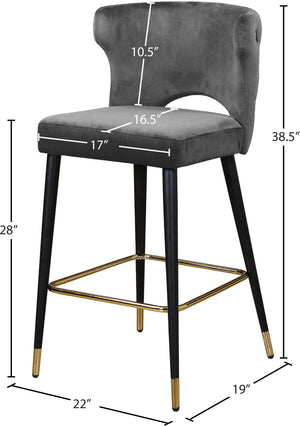 Kelly Velvet / Engineered Wood / Metal / Foam Contemporary Grey Velvet Stool - 22" W x 19" D x 38.5" H