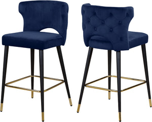 Kelly Velvet / Engineered Wood / Metal / Foam Contemporary Navy Velvet Stool - 22" W x 19" D x 38.5" H