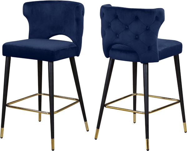Kelly Velvet / Engineered Wood / Metal / Foam Contemporary Navy Velvet Stool - 22" W x 19" D x 38.5" H