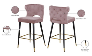 Kelly Velvet / Engineered Wood / Metal / Foam Contemporary Pink Velvet Stool - 22" W x 19" D x 38.5" H