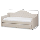 Baxton Studio Perry Modern and Contemporary Light Beige Fabric Daybed with Trundle