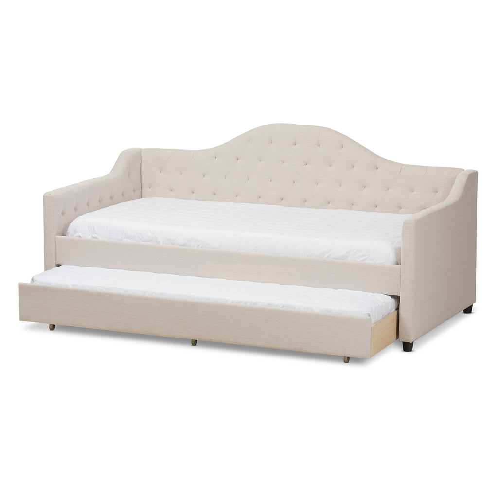 Perry Modern Contemporary Fabric Daybed with Trundle English Elm