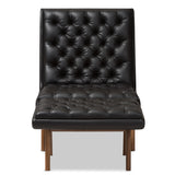 Baxton Studio Annetha Mid-Century Modern Black Faux Leather Upholstered Walnut Finished Wood Chair And Ottoman Set