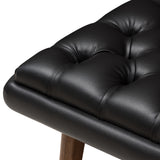 Baxton Studio Annetha Mid-Century Modern Black Faux Leather Upholstered Walnut Finished Wood Chair And Ottoman Set