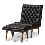 Baxton Studio Annetha Mid-Century Modern Black Faux Leather Upholstered Walnut Finished Wood Chair And Ottoman Set