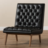 Baxton Studio Annetha Mid-Century Modern Black Faux Leather Upholstered Walnut Finished Wood Lounge Chair