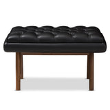 Baxton Studio Annetha Mid-Century Modern Black Faux Leather Upholstered Walnut Finished Wood Ottoman