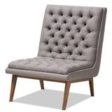 Annetha Mid-Century Modern Grey Fabric Upholstered Walnut Finished Wood Lounge Chair