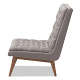 Baxton Studio Annetha Mid-Century Modern Grey Fabric Upholstered Walnut Finished Wood Lounge Chair