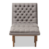 Baxton Studio Annetha Mid-Century Modern Grey Fabric Upholstered Walnut Finished Wood Chair And Ottoman Set