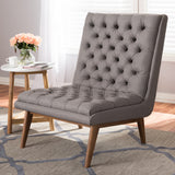 Baxton Studio Annetha Mid-Century Modern Grey Fabric Upholstered Walnut Finished Wood Lounge Chair