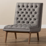 Baxton Studio Annetha Mid-Century Modern Grey Fabric Upholstered Walnut Finished Wood Lounge Chair