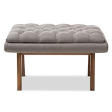 Baxton Studio Annetha Mid-Century Modern Grey Fabric Upholstered Walnut Finished Wood Ottoman