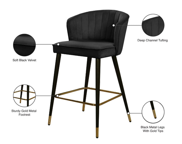 Cassie Velvet / Engineered Wood / Metal / Foam Contemporary Black Velvet Stool - 20" W x 21" D x 36.5" H