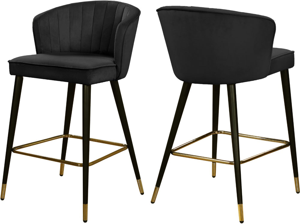 Cassie Velvet / Engineered Wood / Metal / Foam Contemporary Black Velvet Stool - 20" W x 21" D x 36.5" H