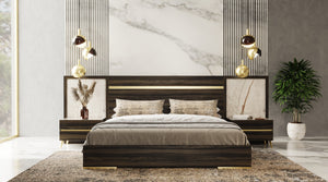 VIG Furniture Nova Domus Velondra - Modern Eucalypto + Marble Bed with Two Nightstands VGACVELONDRA-BED-2NS