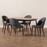 Baxton Studio Wesley Mid-Century Modern Dark Grey Fabric Upholstered Walnut Finished Wood 5-Piece Dining Set