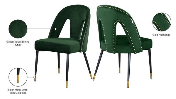 Akoya Velvet / Engineered Wood / Metal / Foam Contemporary Green Velvet Dining Chair - 21.5" W x 21" D x 35" H