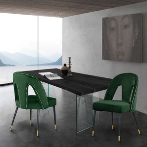 Akoya Velvet / Engineered Wood / Metal / Foam Contemporary Green Velvet Dining Chair - 21.5" W x 21" D x 35" H