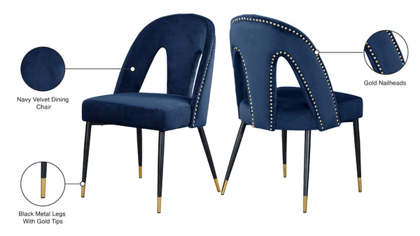 Akoya Velvet / Engineered Wood / Metal / Foam Contemporary Navy Velvet Dining Chair - 21.5" W x 21" D x 35" H