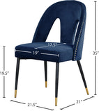 Akoya Velvet / Engineered Wood / Metal / Foam Contemporary Navy Velvet Dining Chair - 21.5" W x 21" D x 35" H