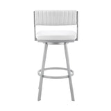Scranton 30" Swivel White Faux Leather and Silver Metal Bar Stool