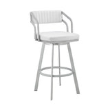 Scranton 30" Swivel White Faux Leather and Silver Metal Bar Stool