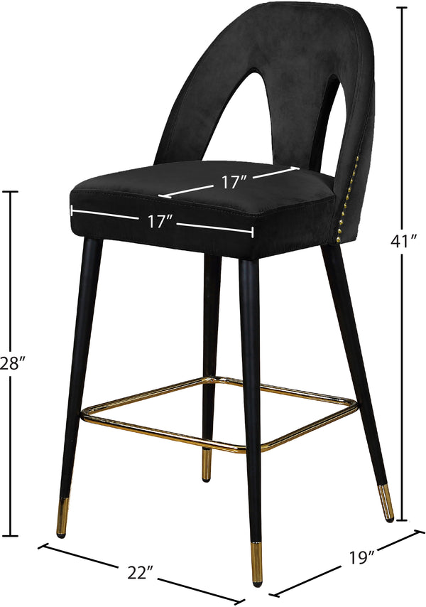 Akoya Velvet / Engineered Wood / Metal / Foam Contemporary Black Velvet Stool - 22" W x 19" D x 41" H