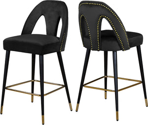 Akoya Velvet / Engineered Wood / Metal / Foam Contemporary Black Velvet Stool - 22" W x 19" D x 41" H