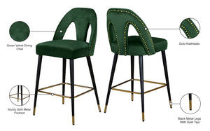 Akoya Velvet / Engineered Wood / Metal / Foam Contemporary Green Velvet Stool - 22" W x 19" D x 41" H