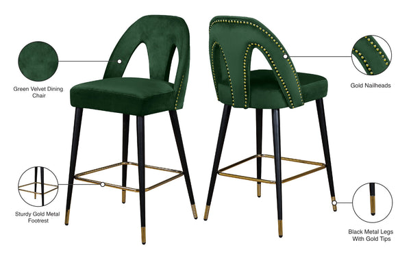 Akoya Velvet / Engineered Wood / Metal / Foam Contemporary Green Velvet Stool - 22" W x 19" D x 41" H