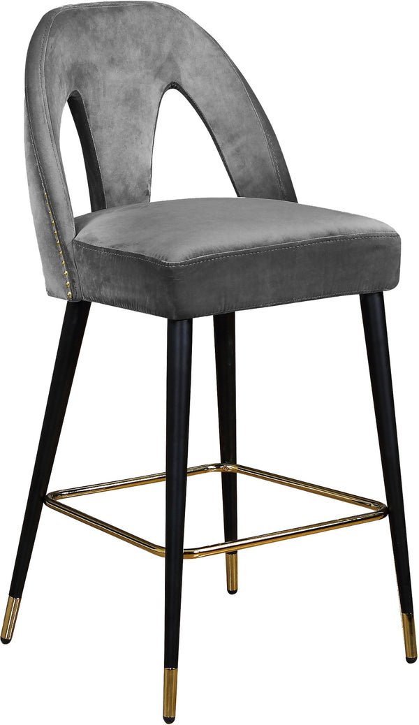 Akoya Velvet / Engineered Wood / Metal / Foam Contemporary Grey Velvet Stool - 22" W x 19" D x 41" H