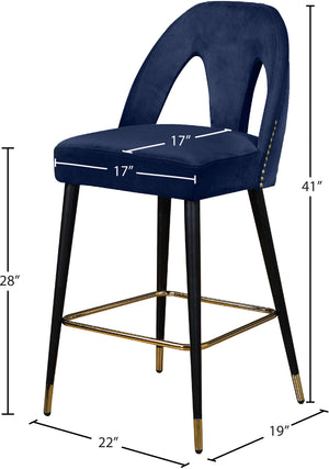 Akoya Velvet / Engineered Wood / Metal / Foam Contemporary Navy Velvet Stool - 22" W x 19" D x 41" H