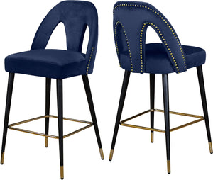 Akoya Velvet / Engineered Wood / Metal / Foam Contemporary Navy Velvet Stool - 22" W x 19" D x 41" H