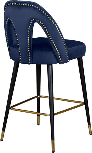 Akoya Velvet / Engineered Wood / Metal / Foam Contemporary Navy Velvet Stool - 22" W x 19" D x 41" H