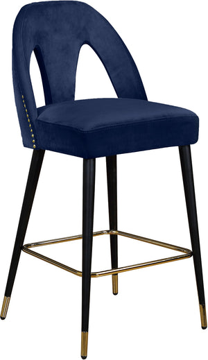 Akoya Velvet / Engineered Wood / Metal / Foam Contemporary Navy Velvet Stool - 22" W x 19" D x 41" H