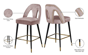 Akoya Velvet / Engineered Wood / Metal / Foam Contemporary Pink Velvet Stool - 22" W x 19" D x 41" H