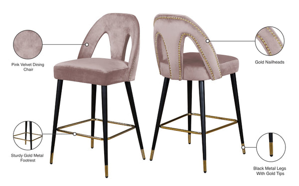 Akoya Velvet / Engineered Wood / Metal / Foam Contemporary Pink Velvet Stool - 22" W x 19" D x 41" H