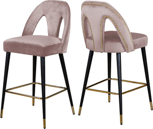 Akoya Velvet / Engineered Wood / Metal / Foam Contemporary Pink Velvet Stool - 22" W x 19" D x 41" H