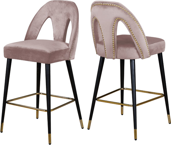 Akoya Velvet / Engineered Wood / Metal / Foam Contemporary Pink Velvet Stool - 22" W x 19" D x 41" H