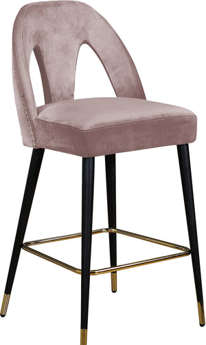 Akoya Velvet / Engineered Wood / Metal / Foam Contemporary Pink Velvet Stool - 22" W x 19" D x 41" H