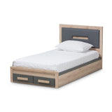 Pandora Modern and Contemporary Dark Grey and Light Brown Two-Tone 2-Drawer Twin Size Storage Platform Bed