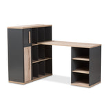 Pandora Modern and Contemporary Dark Grey and Light Brown Two-Tone Study Desk with Built-in Shelving Unit