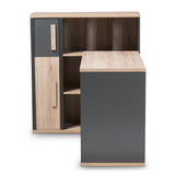 Baxton Studio Pandora Modern and Contemporary Dark Grey and Light Brown Two-Tone Study Desk with Built-in Shelving Unit