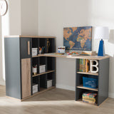 Baxton Studio Pandora Modern and Contemporary Dark Grey and Light Brown Two-Tone Study Desk with Built-in Shelving Unit