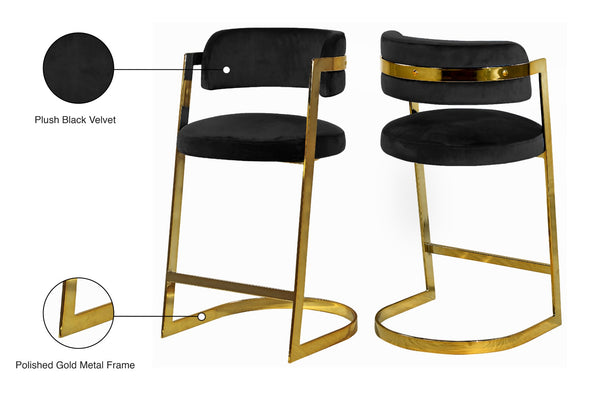 Stephanie Velvet / Engineered Wood / Metal / Foam Contemporary Black Velvet Stool - 20" W x 22" D x 36" H
